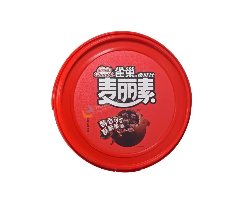 1.2L  IML Plastic chocolates container round shape( with handle)