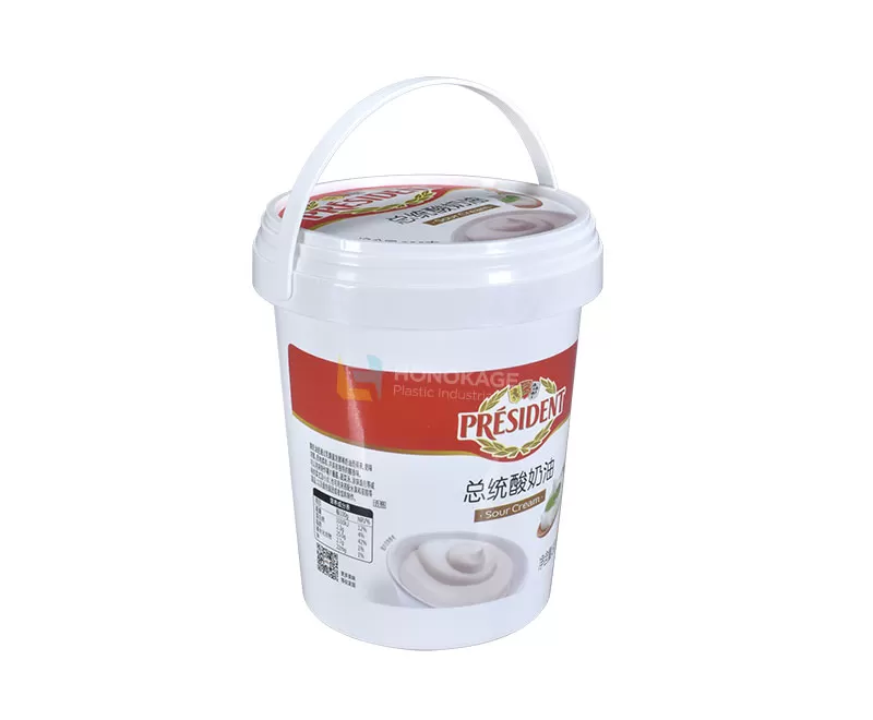 35oz Plastic IML round cream cheese packaging with handle