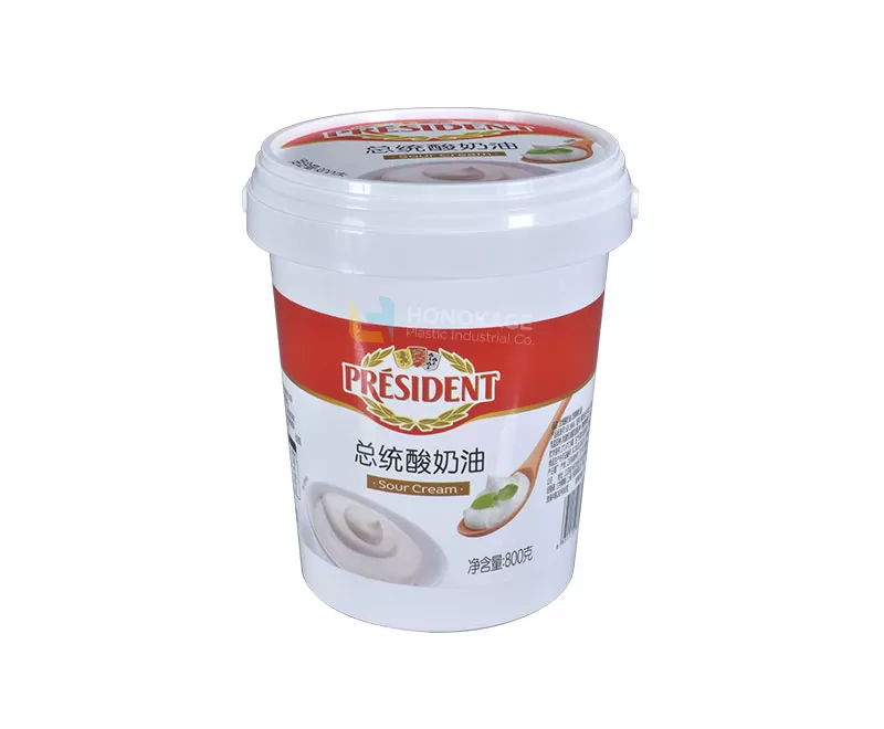 35oz Plastic IML round cream cheese packaging with handle