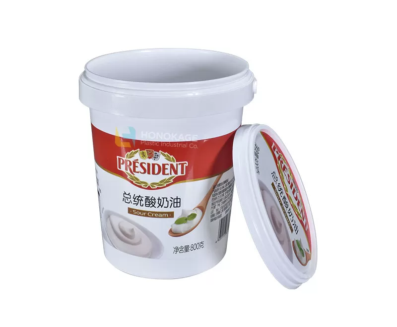 1kg Plastic IML round cream cheese  packaging with handle