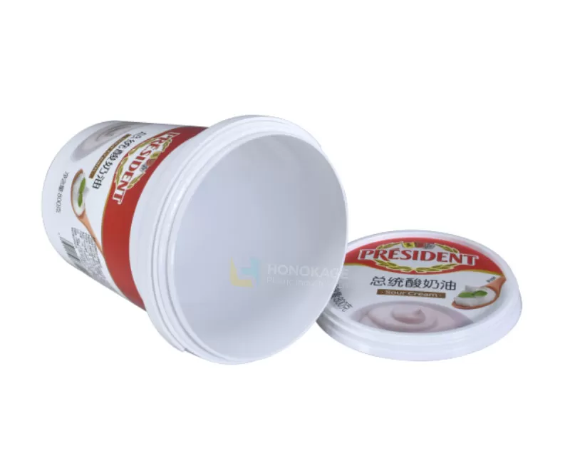 1kg Plastic IML round cream cheese  packaging with handle