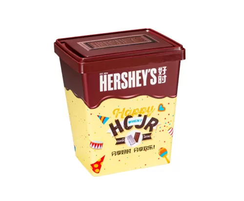 1kg Plastic IML chocolate Container rectangular shape high stand style