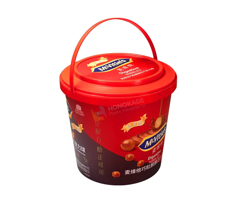 5.0L IML Plastic chocolates ball bucket round shape (with handle)