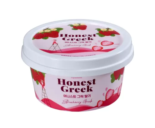 130g IML Plastic yogurt cup packaging round shape with rigid lid and little spoon