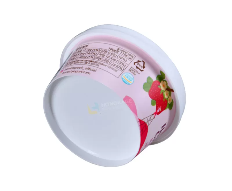130g IML Plastic yogurt cup packaging round shape with rigid lid and little spoon