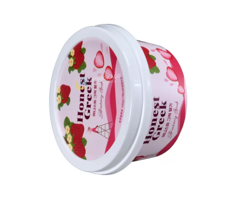 130g IML Plastic yogurt cup packaging round shape with rigid lid and little spoon