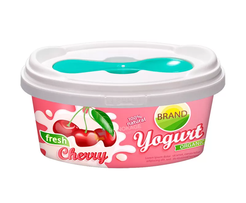 100g IML Plastic yogurt cup packaging oval shape with rigid lid and little spoon