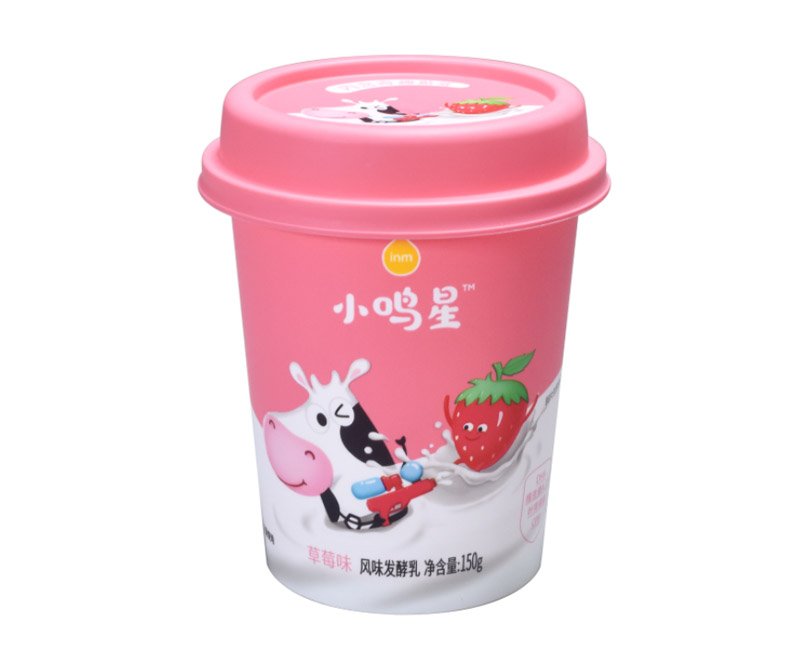 150g IML Plastic yogurt cup packaging round shape with rigid lid and little spoon