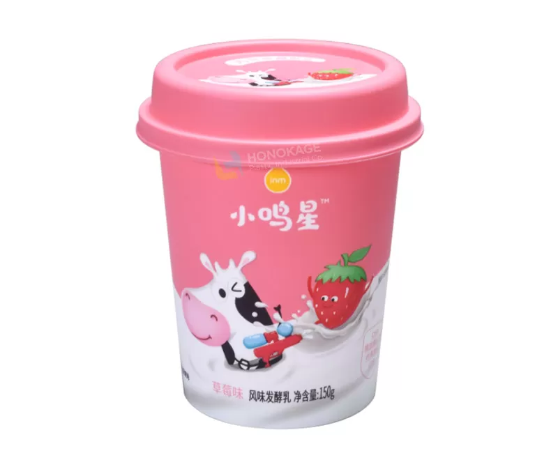 150g IML Plastic yogurt cup packaging round shape with rigid lid and little spoon