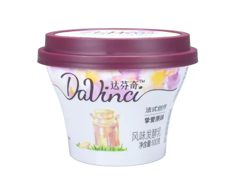 100g Plastic shrink sleeve labelling yogurt cup round shape with rigid IML lid and little spoon