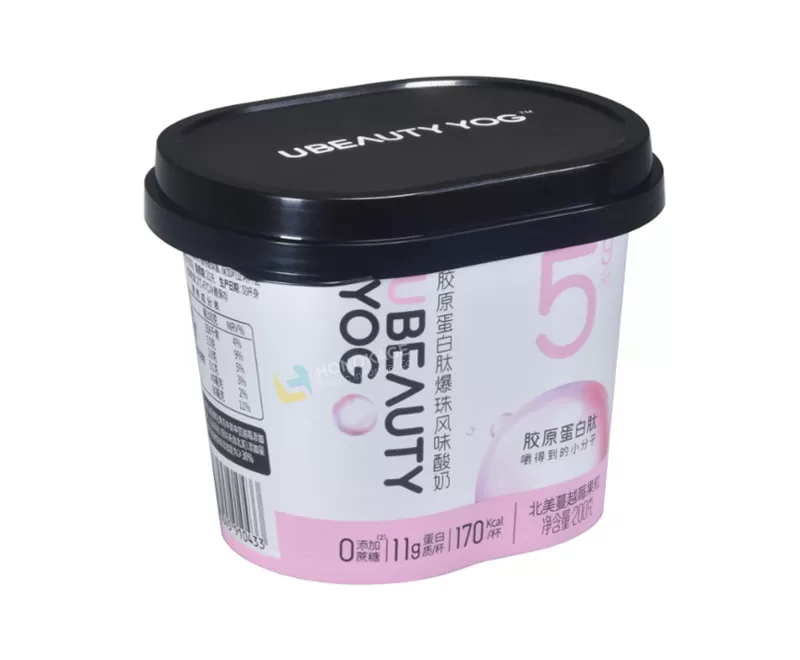 260g Plastic IML oval Yogurt cup with rigid lid and little spoon