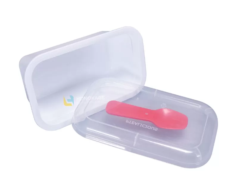 8oz Plastic Rectangular Yogurt Container with Rigid lid and Spoon