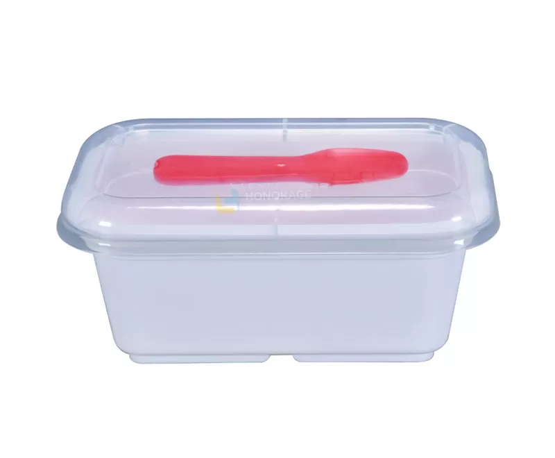 8oz Plastic Rectangular Yogurt Container with Rigid lid and Spoon