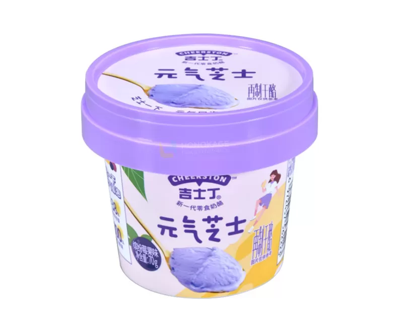 70g Plastic round cheese cup with rigid lid and little spoon