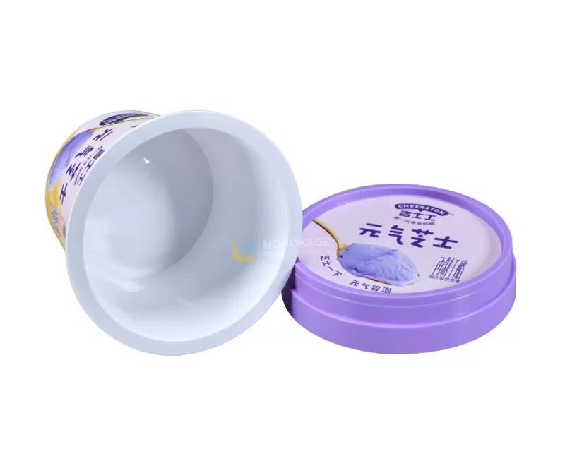 70g Plastic round cheese cup with rigid lid and little spoon