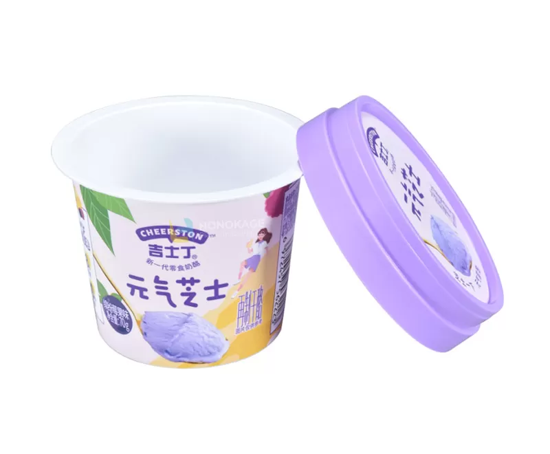 70g Plastic round cheese cup with rigid lid and little spoon