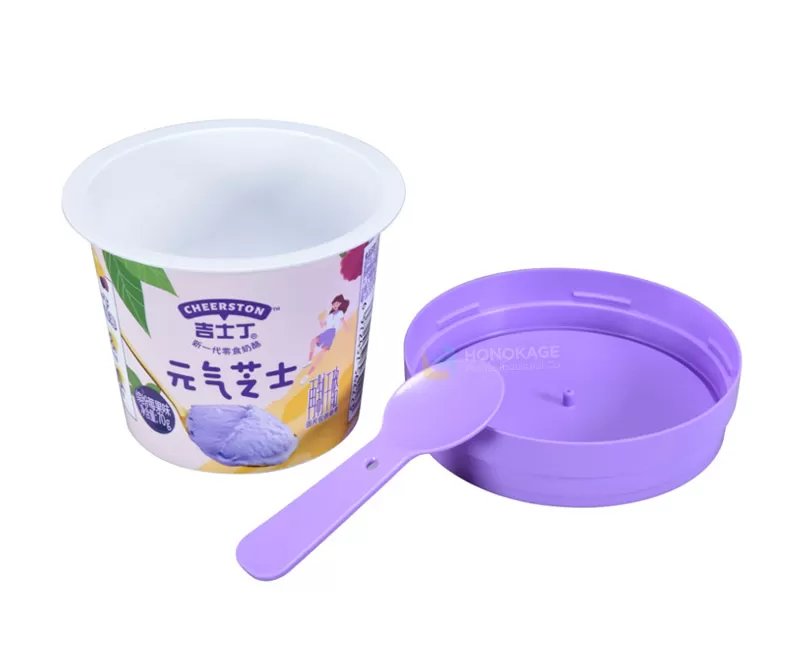 70g Plastic round cheese cup with rigid lid and little spoon