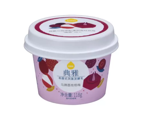 118g IML Plastic yogurt cup packaging round shape with rigid lid and little spoon