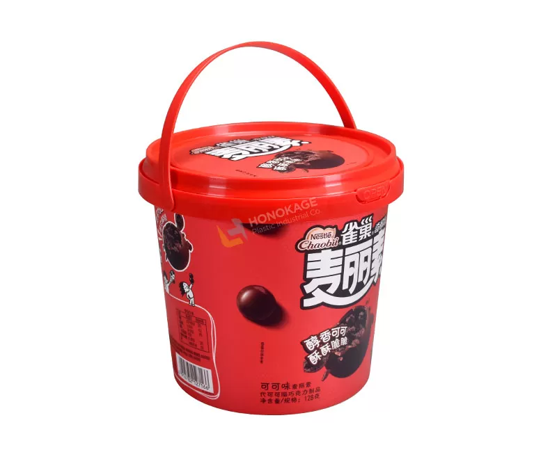 1.2L IML Plastic chocolates bucket round shape (with handle)